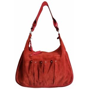 Longchamp Red Suede Hobo Bag